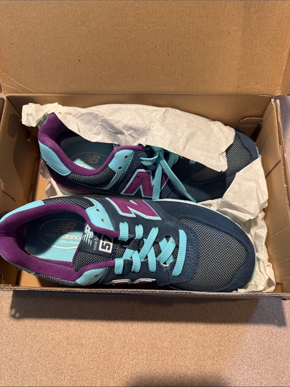 New Balance Women's Navy, Teal & Purple 574 Retro Sneakers